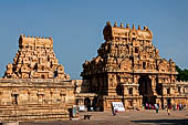 The great Chola temples of Tamil Nadu - The Brihadishwara Temple of Thanjavur. The two entrance gopura. 